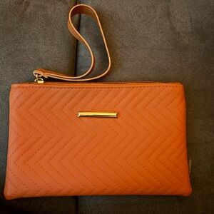 Women's Quilted Wristlet Clutch in Cognac Brown